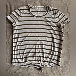 Madewell Pink, Brown, White Striped Knotted Tee Cap Sleeve EUC